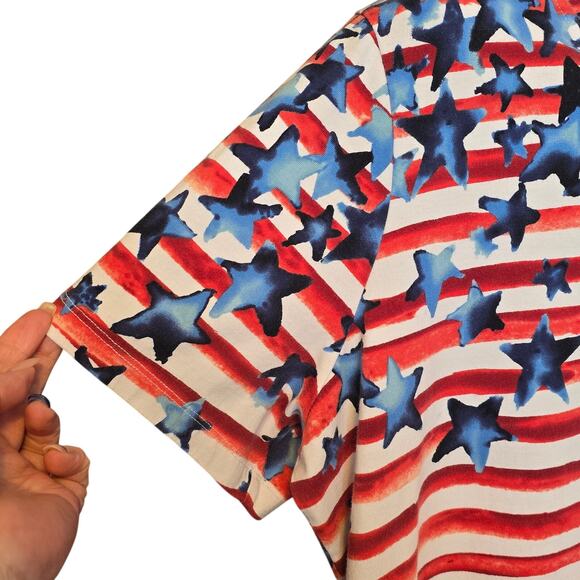 D&Co Top Womens Size XL Multicolor Stars and Stripes Short Sleeve Cotton Blend - Picture 6 of 10